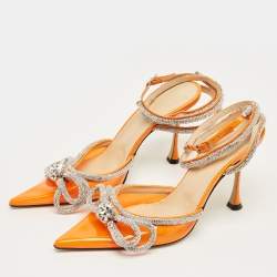 Pre Owned Mach & Mach Pink Patent Leather and PVC Crystal Embellish Double Bow Pumps Size 40