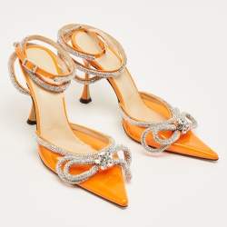 Pre Owned Mach & Mach Pink Patent Leather and PVC Crystal Embellish Double Bow Pumps Size 40