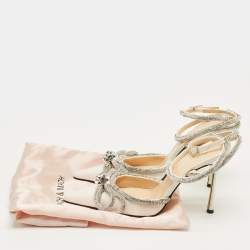 مملوكة مسبقًا حذاء كعب عالي ماتش أند ماتش ساتان وردي فاتح / فضي مزدوج القوس مرصع كريستال مقاس 38.5