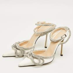 مملوكة مسبقًا حذاء كعب عالي ماتش أند ماتش ساتان وردي فاتح / فضي مزدوج القوس مرصع كريستال مقاس 38.5