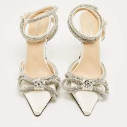 مملوكة مسبقًا حذاء كعب عالي ماتش أند ماتش ساتان وردي فاتح / فضي مزدوج القوس مرصع كريستال مقاس 38.5