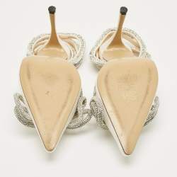 مملوكة مسبقًا حذاء كعب عالي ماتش أند ماتش ساتان وردي فاتح / فضي مزدوج القوس مرصع كريستال مقاس 38.5