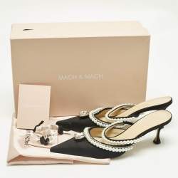 Pre Owned Mach & Mach Black Satin Bow Crystal Embellished Slide Sandals Size 40