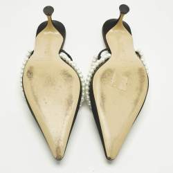 Pre Owned Mach & Mach Black Satin Bow Crystal Embellished Slide Sandals Size 40