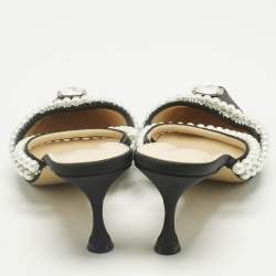 Pre Owned Mach & Mach Black Satin Bow Crystal Embellished Slide Sandals Size 40