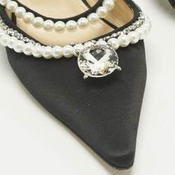 Pre Owned Mach & Mach Black Satin Bow Crystal Embellished Slide Sandals Size 40