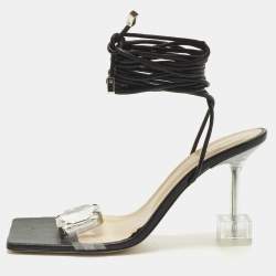 Pre Owned Mach & Mach Size 38.5 Black Leather and PVC Ankle Strap Sandals