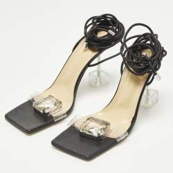 Pre Owned Mach & Mach Size 38.5 Black Leather and PVC Ankle Strap Sandals