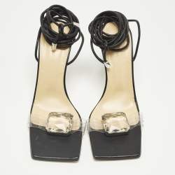 Pre Owned Mach & Mach Size 38.5 Black Leather and PVC Ankle Strap Sandals