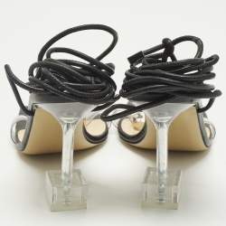 Pre Owned Mach & Mach Size 38.5 Black Leather and PVC Ankle Strap Sandals