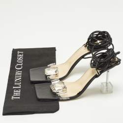 Pre Owned Mach & Mach Size 38.5 Black Leather and PVC Ankle Strap Sandals