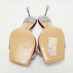 Pre Owned صندل مفتوح ماك أند ماك جلد لامع أحمر مع فيونكة مزدوجة مرصّعة بالكريستال مقاس 40.5