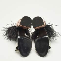 Pre Owned صندل ماخ أند ماخ جلد وريش مزين بحزام الكاحل وكعب عريض مقاس 38