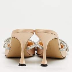مملوكة مسبقًا Mach & Mach Double Bow Size 39 Beige Satin Crystal Embellished Mules