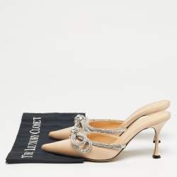 مملوكة مسبقًا Mach & Mach Double Bow Size 39 Beige Satin Crystal Embellished Mules