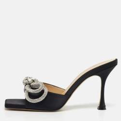 Pre Owned صندل مفتوح ماك أند ماك جلد لامع أحمر مع فيونكة مزدوجة مرصّعة بالكريستال مقاس 40.5