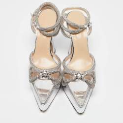 Pre Owned Mach & Mach Georgian Size 39 Silver/Transparent  Leather and PVC  Double Bow Pumps
