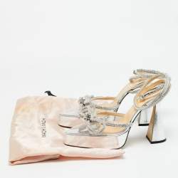 Pre Owned Mach & Mach Georgian Size 39 Silver/Transparent  Leather and PVC  Double Bow Pumps