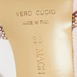 مملوكة مسبقًا حذاء كعب عالي ماتش أند ماتش ساتان وردي فاتح / فضي مزدوج القوس مرصع كريستال مقاس 38.5