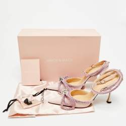 مملوكة مسبقًا حذاء كعب عالي ماتش أند ماتش ساتان وردي فاتح / فضي مزدوج القوس مرصع كريستال مقاس 38.5