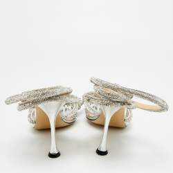 Pre Owned Mach & Mach Double Bow Size 37 Silver PVC Ankle Strap Pumps