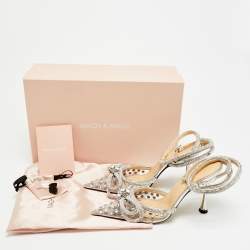 Pre Owned Mach & Mach Double Bow Size 37 Silver PVC Ankle Strap Pumps