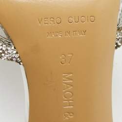 Pre Owned Mach & Mach Double Bow Size 37 Silver PVC Ankle Strap Pumps