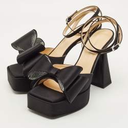 Pre Owned Mach & Mach Le Cadeau Size 42 Black Satin Platform Sandals