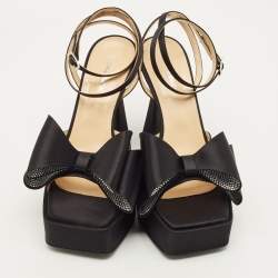 Pre Owned Mach & Mach Le Cadeau Size 42 Black Satin Platform Sandals