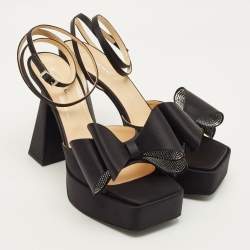 Pre Owned Mach & Mach Le Cadeau Size 42 Black Satin Platform Sandals