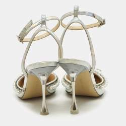 Pre Owned حذاء كعب عالي ماك & ماك جلد قزحي الألوان مزين بفيونكة إليزابيث وتصميم لؤلؤي مقلد مع حزام للكاحل مقاس 36