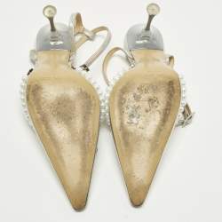 Pre Owned حذاء كعب عالي ماك & ماك جلد قزحي الألوان مزين بفيونكة إليزابيث وتصميم لؤلؤي مقلد مع حزام للكاحل مقاس 36