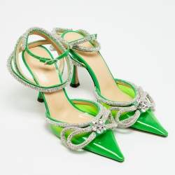 مملوكة مسبقًا حذاء كعب عالي ماك & ماك جلد باللون الأخضر و بي في سي مرصع بالكريستال مع ربطة مزدوجة مقاس 36