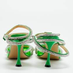 مملوكة مسبقًا حذاء كعب عالي ماك & ماك جلد باللون الأخضر و بي في سي مرصع بالكريستال مع ربطة مزدوجة مقاس 36