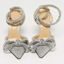 مملوكة مسبقًا Mach & Mach Double Bow Size 35.5 Silver Glitter Ankle Strap Pumps