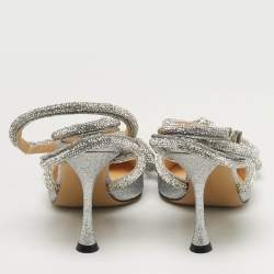 مملوكة مسبقًا Mach & Mach Double Bow Size 35.5 Silver Glitter Ankle Strap Pumps