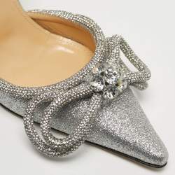مملوكة مسبقًا Mach & Mach Double Bow Size 35.5 Silver Glitter Ankle Strap Pumps