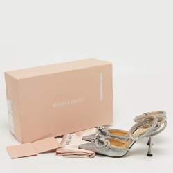 مملوكة مسبقًا Mach & Mach Double Bow Size 35.5 Silver Glitter Ankle Strap Pumps