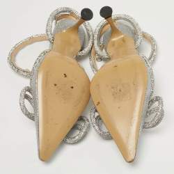 مملوكة مسبقًا Mach & Mach Double Bow Size 35.5 Silver Glitter Ankle Strap Pumps