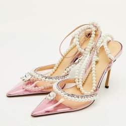 Pre Owned Mach & Mach Diamond of Elizabeth Imitation Pearl Size 38 Pink Patent Leather and PVC Pumps