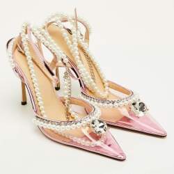 Pre Owned Mach & Mach Diamond of Elizabeth Imitation Pearl Size 38 Pink Patent Leather and PVC Pumps