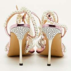 Pre Owned Mach & Mach Diamond of Elizabeth Imitation Pearl Size 38 Pink Patent Leather and PVC Pumps