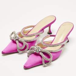 مملوكة مسبقًا Mach & Mach Double Bow Size 36 Fuchsia Pink Satin Mules