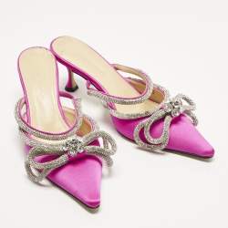 مملوكة مسبقًا Mach & Mach Double Bow Size 36 Fuchsia Pink Satin Mules