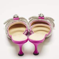 مملوكة مسبقًا Mach & Mach Double Bow Size 36 Fuchsia Pink Satin Mules