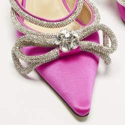 مملوكة مسبقًا Mach & Mach Double Bow Size 36 Fuchsia Pink Satin Mules