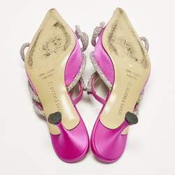 مملوكة مسبقًا Mach & Mach Double Bow Size 36 Fuchsia Pink Satin Mules