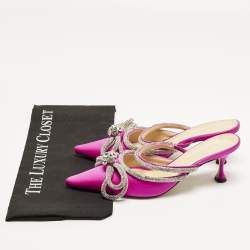 مملوكة مسبقًا Mach & Mach Double Bow Size 36 Fuchsia Pink Satin Mules