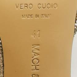 مملوكة مسبقًا Mach & Mach Double Bow Size 41 Metallic Gold Glitter Crystal Embellished Ankle Strap Pumps