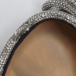 Pre Owned Mach & Mach Double Bow Size 39 Black Satin Crystal Embellished Ankle Strap Pumps